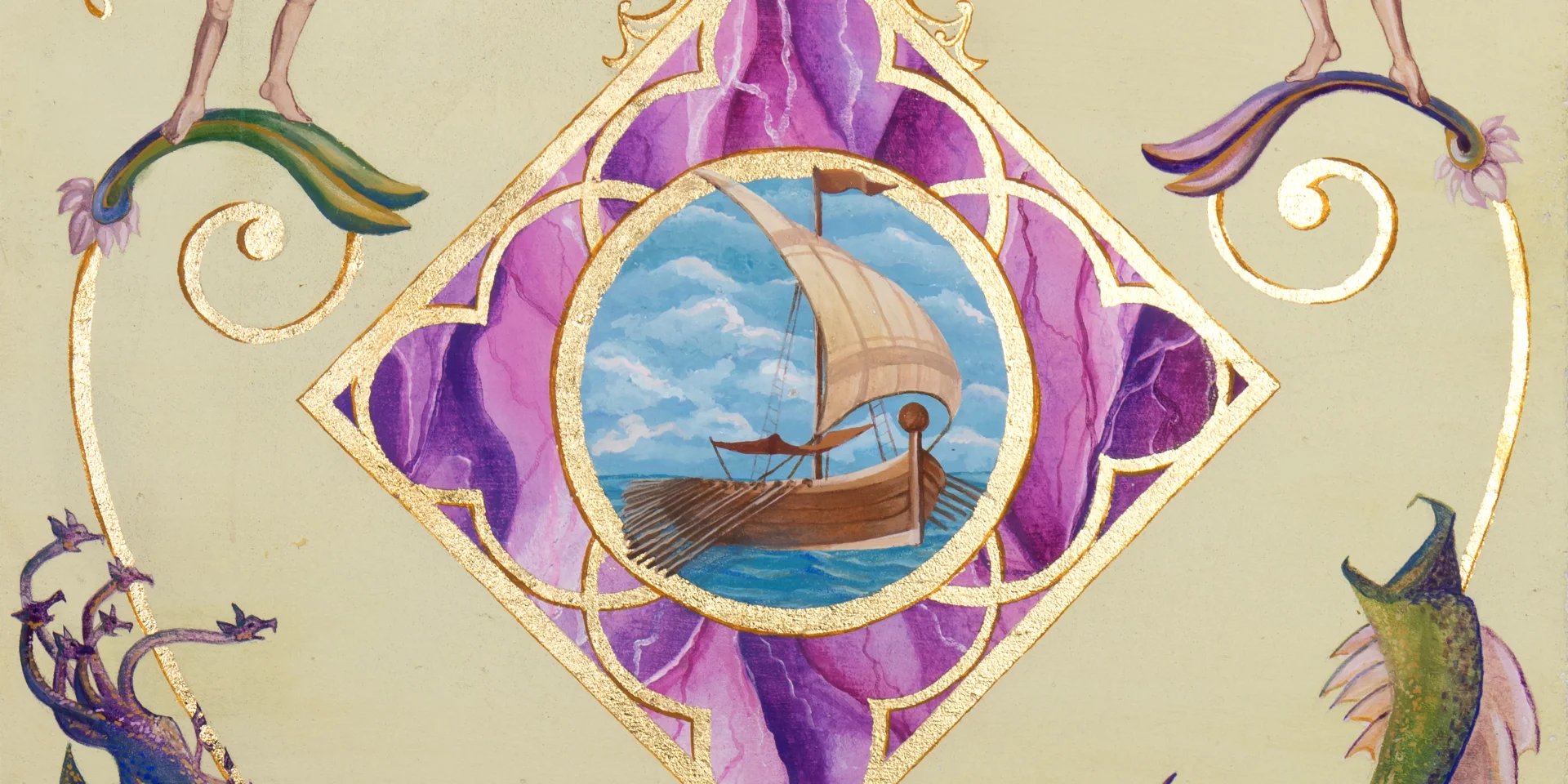 Díszítőmotívum az Odüsszeia jeleneteiből eklektikus stílusban